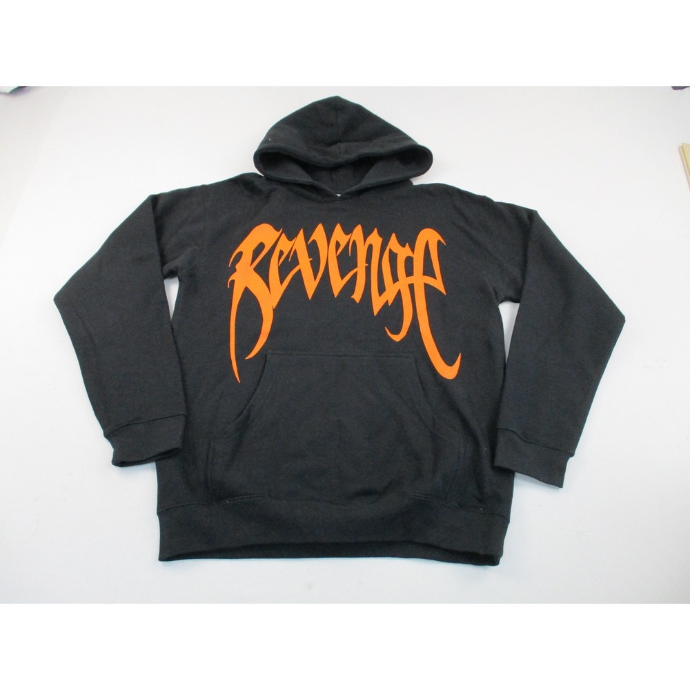 Revenge Hoodie Mens Medium Black Orange Logo Streetwear Graphic Gothic Skull